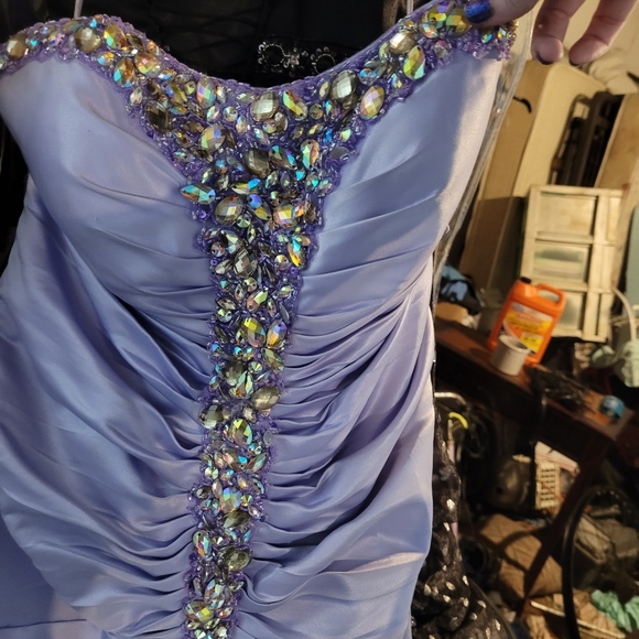 Size 12 Lilac Ruched Rhinestone Prom/Pageant Dress - Picture 5 of 7